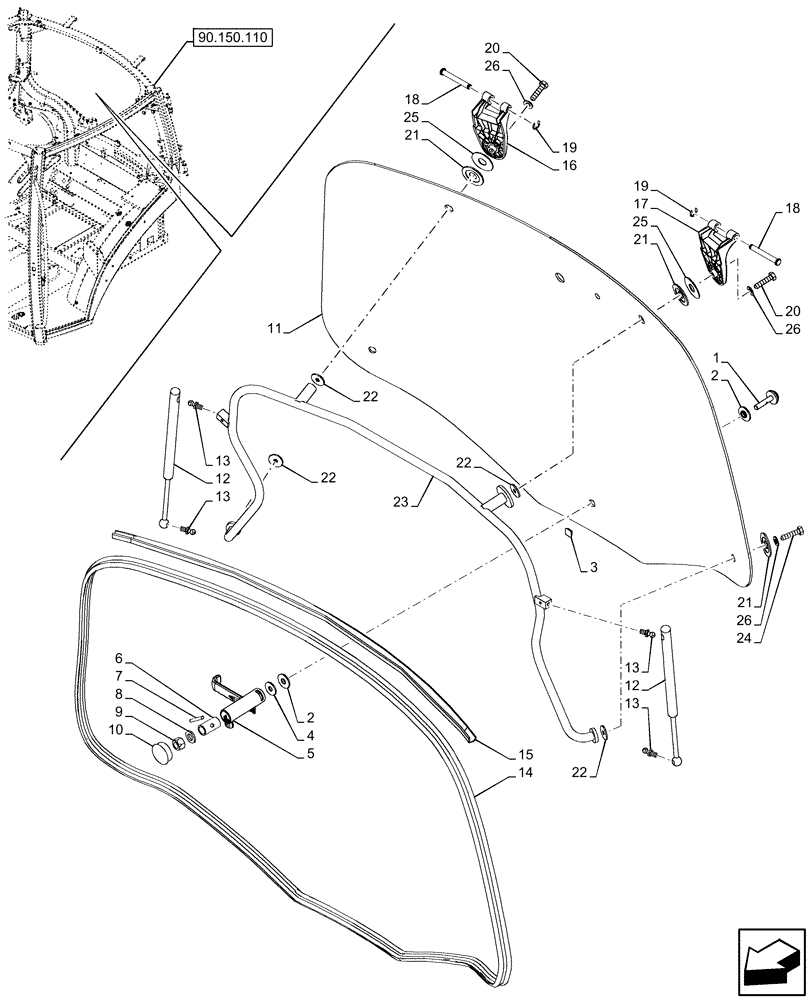 Схема запчастей Case IH OPTUM 270 CVT - (90.156.010) - CAB, WINDOW, REAR, TINTED GLASS (90) - PLATFORM, CAB, BODYWORK AND DECALS