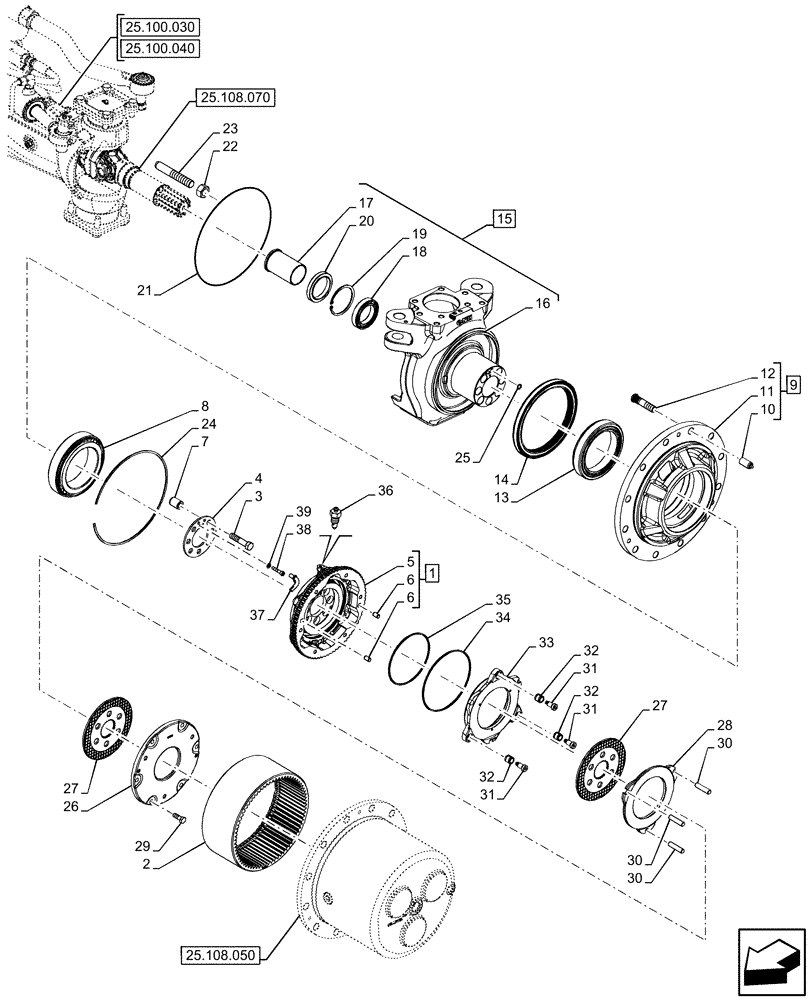 Схема запчастей Case IH OPTUM 300 CVT - (25.108.060) - VAR - 758796 - FRONT AXLE, W/ FRONT BRAKES, STEERING KNUCKLE (25) - FRONT AXLE SYSTEM
