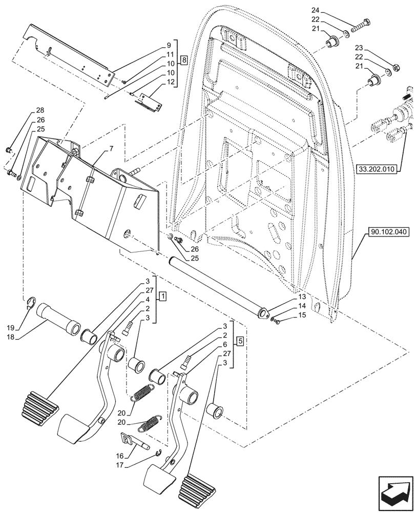 Схема запчастей Case IH OPTUM 300 CVT - (33.202.050) - VAR - 758802, 758803, 758804, 758805, 758806, 758807, 758871 - BRAKE, PEDAL (33) - BRAKES & CONTROLS