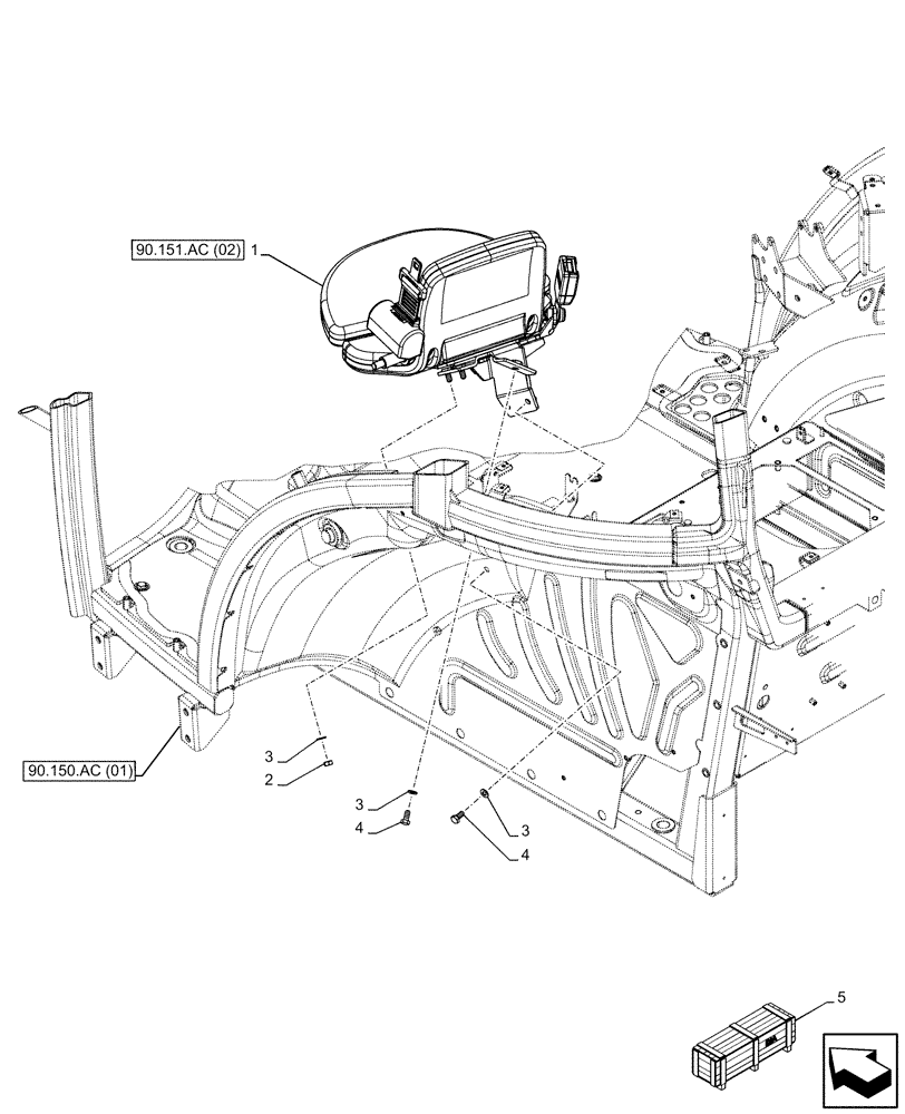 Схема запчастей Case IH FARMALL 105U - (90.151.AC[01]) - VAR - 332865 - PASSENGER SEAT (90) - PLATFORM, CAB, BODYWORK AND DECALS
