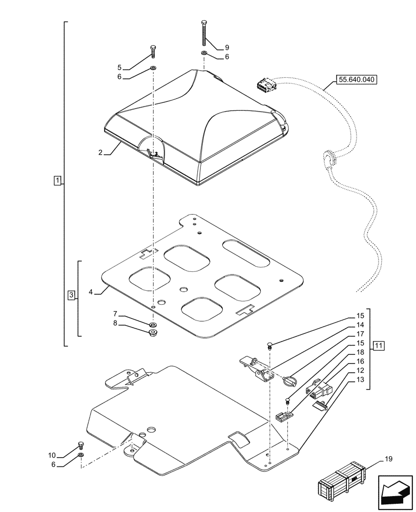 Схема запчастей Case IH FARMALL 110U - (55.640.030) - VAR - 336612 - GPS RECEIVER (55) - ELECTRICAL SYSTEMS