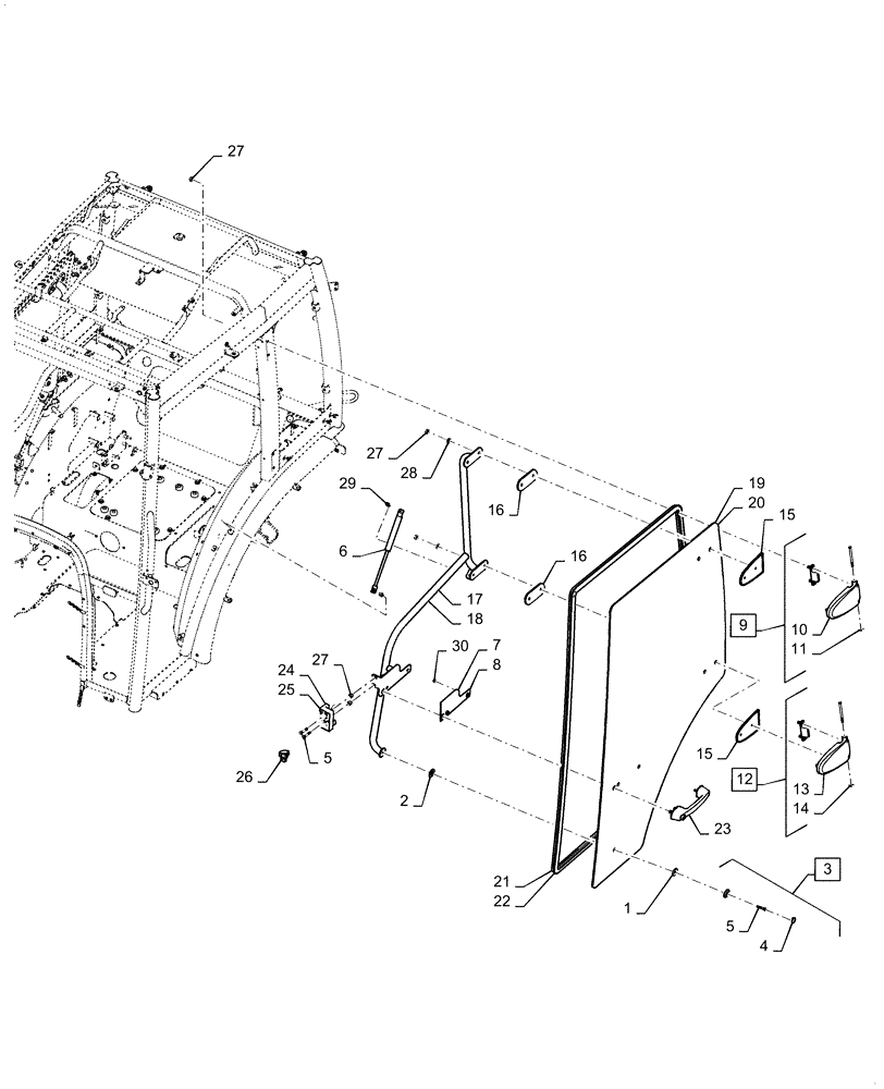 Схема запчастей Case IH FARMALL 45C - (90.154.010) - CAB, DOOR (90) - PLATFORM, CAB, BODYWORK AND DECALS
