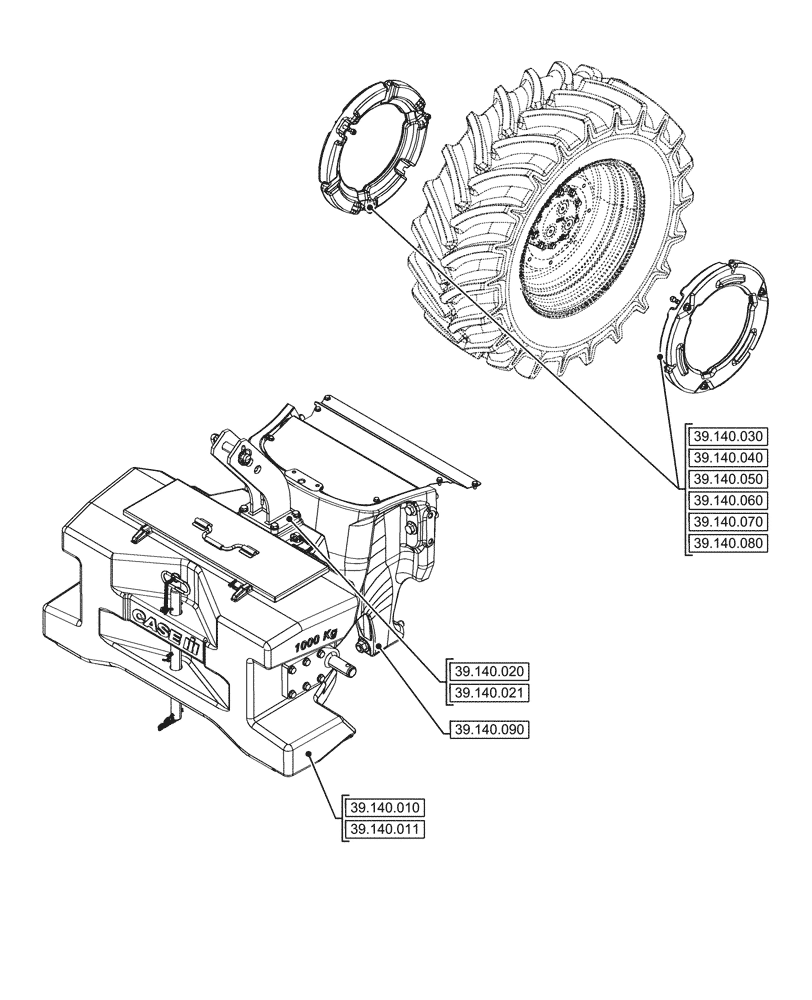 Схема запчастей Case IH OPTUM 300 CVT - (39.000.00) - SECTION INDEX - FRAMES AND BALLASTING (39) - FRAMES AND BALLASTING