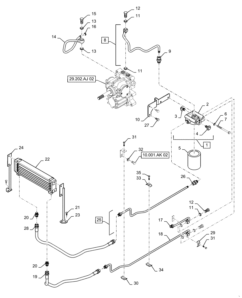 Схема запчастей Case IH FARMALL 40C - (21.109.AK[01]) - TRANSMISSION, OIL COOLER & FILTER, HST, FARMALL 40C, 50C (21) - TRANSMISSION