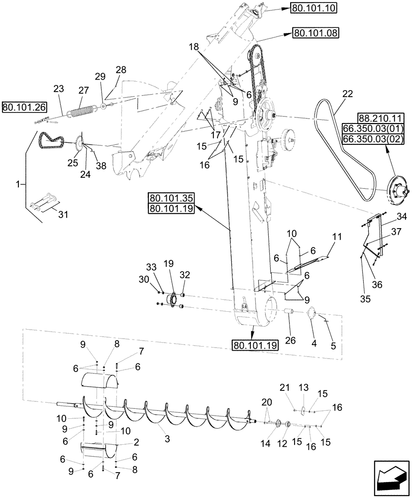 Схема запчастей Case IH 9120 - (80.101.25) - BUBBLE-UP AUGER DRIVE/ GRAIN ELEVATOR DRIVE (80) - CROP STORAGE/UNLOADING