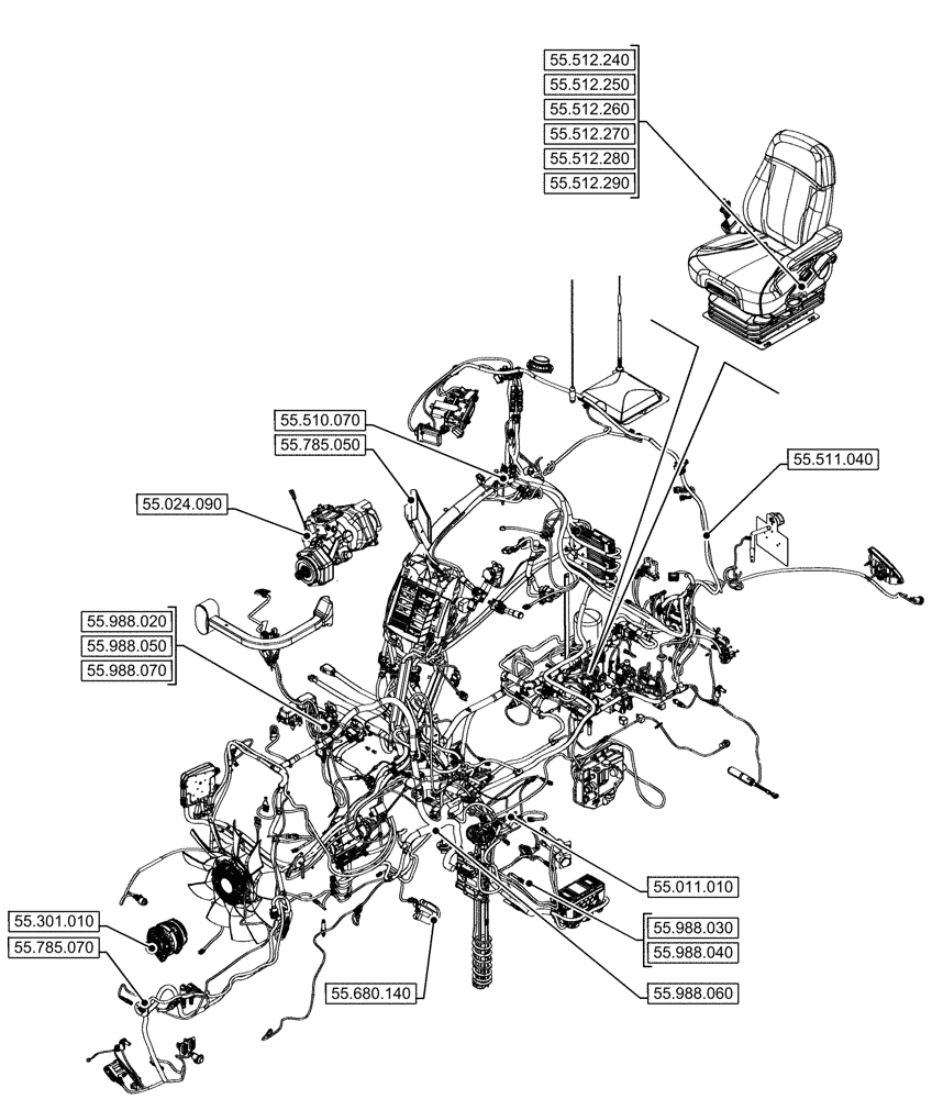 Схема запчастей Case IH OPTUM 300 CVT - (55.000.00[04]) - SECTION INDEX - ELECTRICAL SYSTEMS (55) - ELECTRICAL SYSTEMS