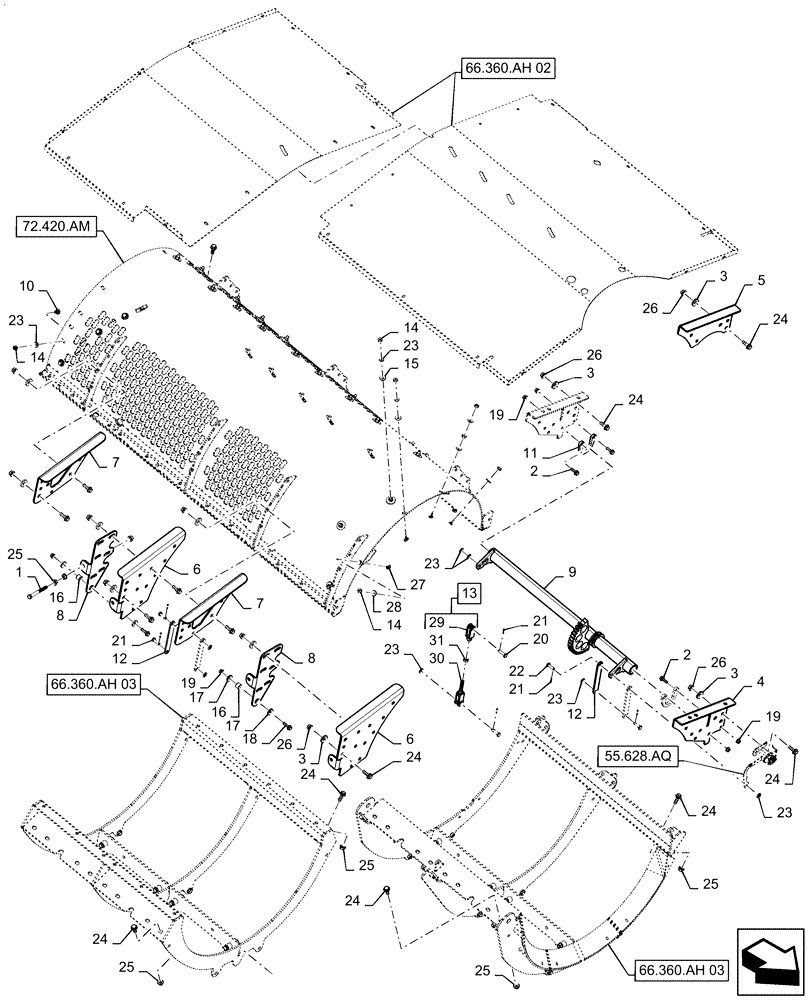 Схема запчастей Case IH 7240 - (66.360.AH[01]) - VAR - 425198, 425199, 425513, 425611 - FRAME, THRESHING CYLINDER (66) - THRESHING