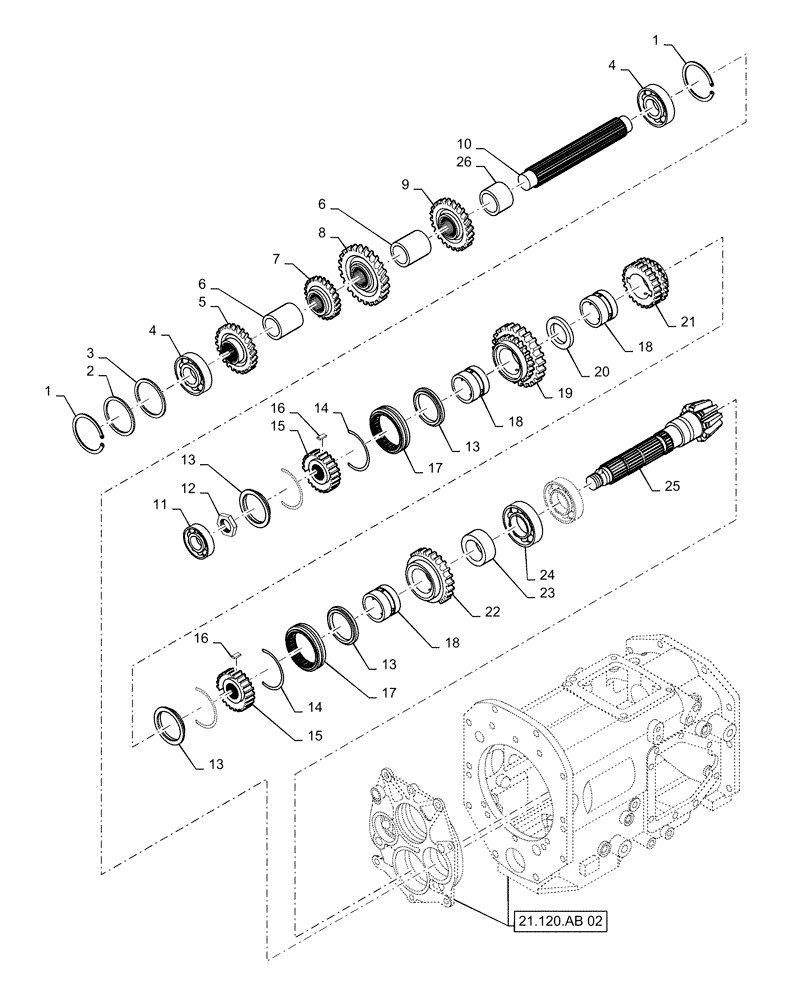 Схема запчастей Case IH FARMALL 40C - (21.145.AA[01]) - TRANSMISSION, MAIN SHAFT, MECH, FARMALL 40C, 50C (21) - TRANSMISSION