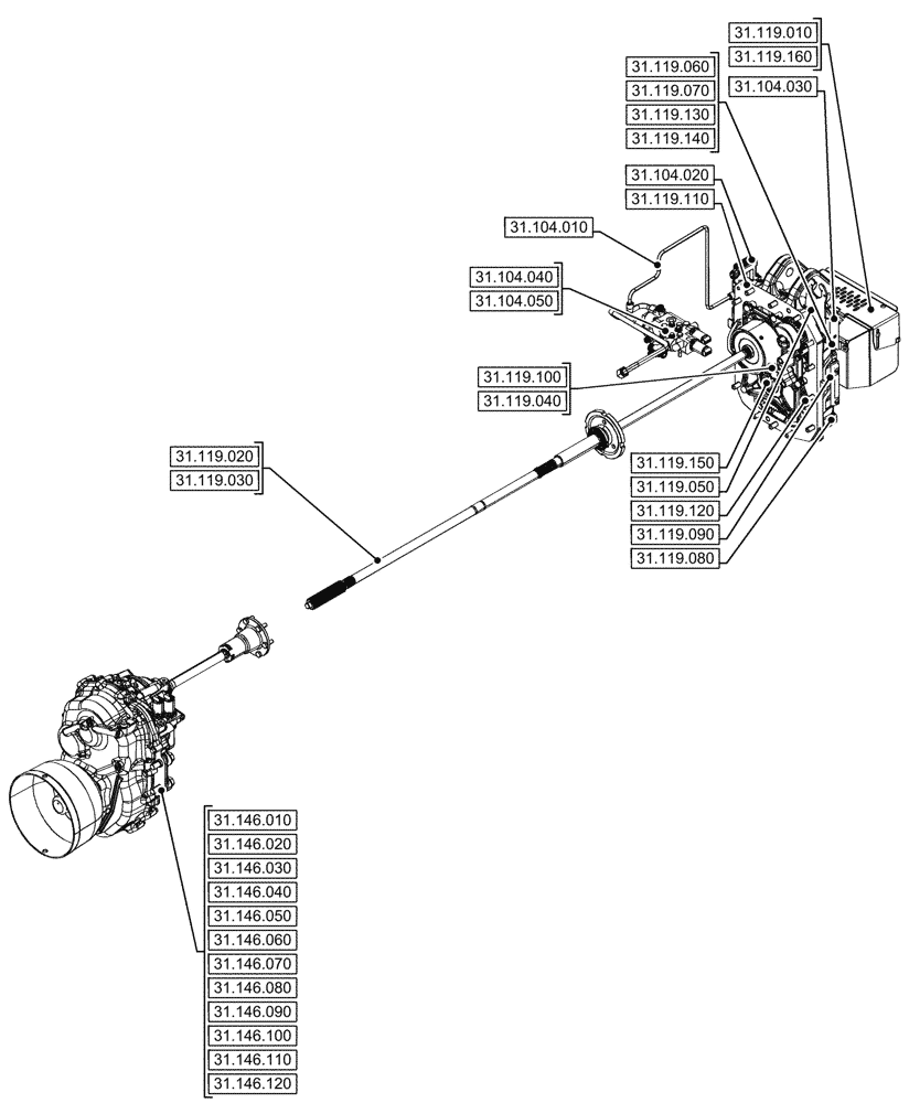 Схема запчастей Case IH OPTUM 270 CVT - (31.000.00[02]) - SECTION INDEX - IMPLEMENT POWER TAKE OFF (31) - IMPLEMENT POWER TAKE OFF