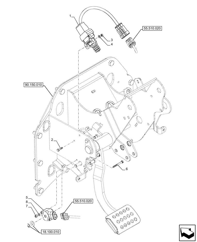 Схема запчастей Case IH FARMALL 110U - (55.408.050) - VAR - 331444, 332147, 335387, 336730, 339434, 391246 - PEDAL, ACCELERATOR, SWITCH (55) - ELECTRICAL SYSTEMS
