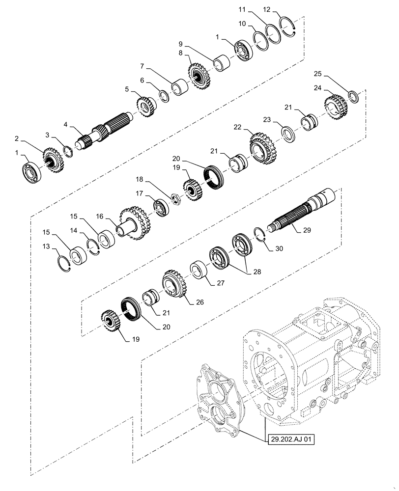 Схема запчастей Case IH FARMALL 40C - (21.145.AA[02]) - TRANSMISSION, MAIN SHAFT, HST, FARMALL 40C, 50C (21) - TRANSMISSION