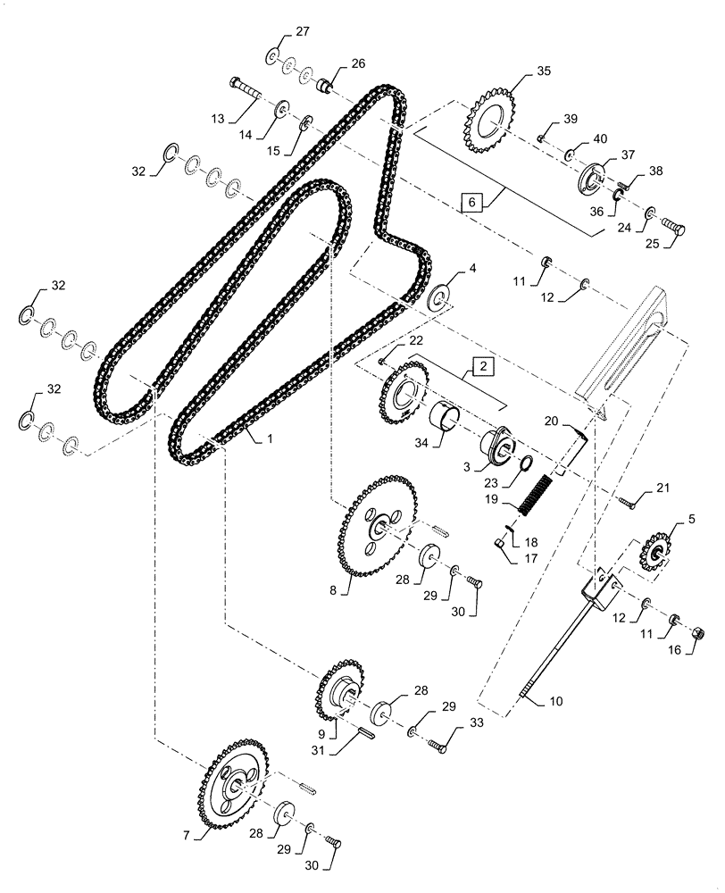 Схема запчастей Case IH 6140 - (80.175.AD[02]) - UNLOADING TUBE CHAIN, DRIVE, TENSIONER (80) - CROP STORAGE/UNLOADING