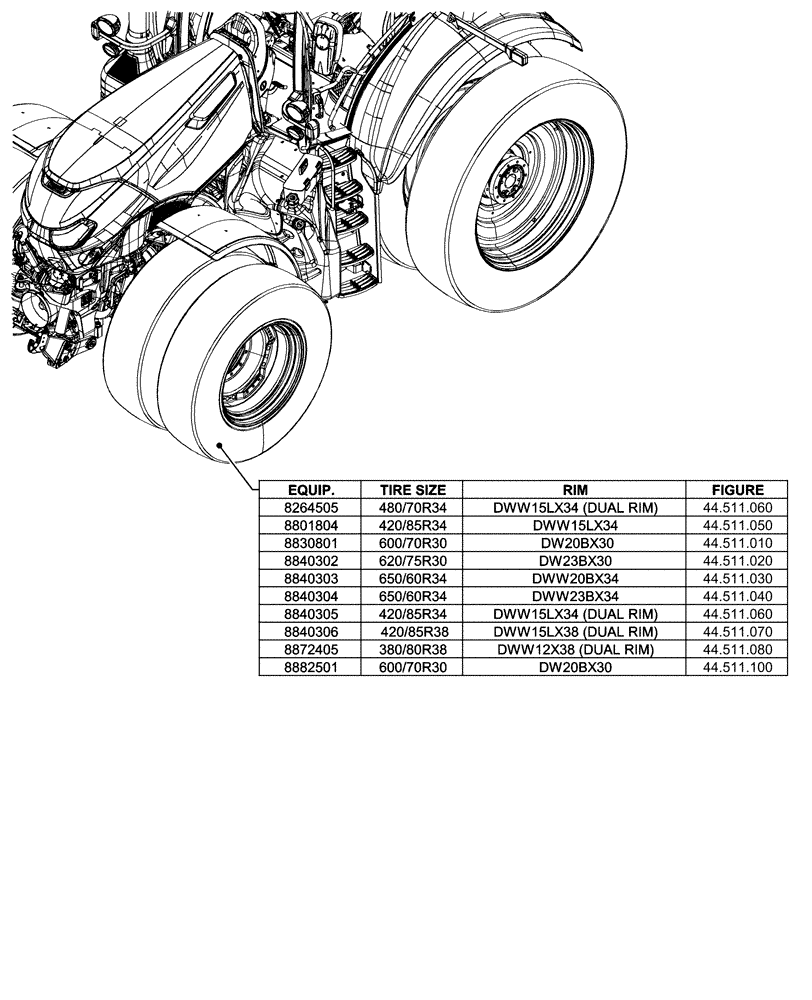 Схема запчастей Case IH OPTUM 270 CVT - (44.000.00[01]) - SECTION INDEX - TRANSMISSION (44) - WHEELS