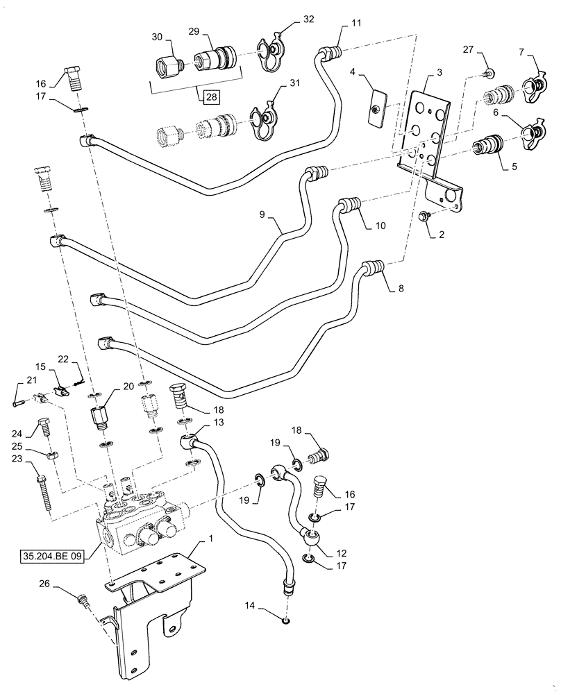 Схема запчастей Case IH FARMALL 50C - (35.204.BJ[01]) - REMOTE CONTROL LINE, FARMALL 40C, 50C (35) - HYDRAULIC SYSTEMS
