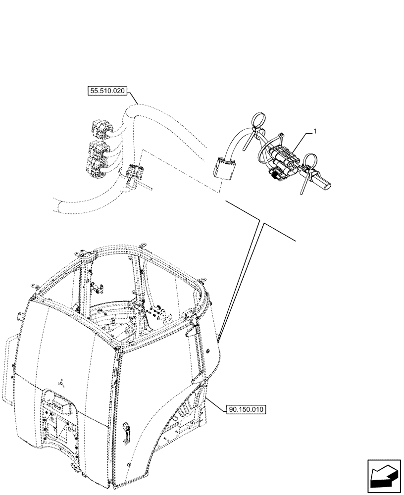 Схема запчастей Case IH FARMALL 110U - (55.100.090) - VAR - 336795, 342003, 342004, 744712 - HARNESS, FRONT LOADER, EU (55) - ELECTRICAL SYSTEMS