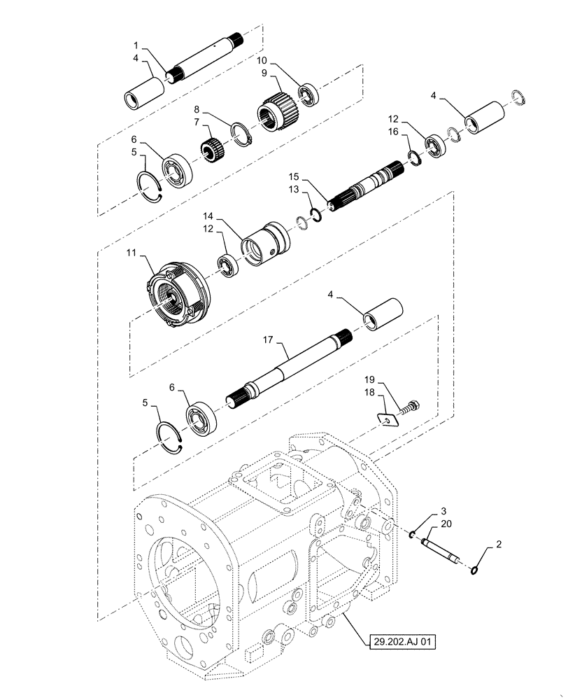 Схема запчастей Case IH FARMALL 40C - (31.110.AO[04]) - PTO SHAFT, CLUTCH, HST, FARMALL 40C, 50C (31) - IMPLEMENT POWER TAKE OFF
