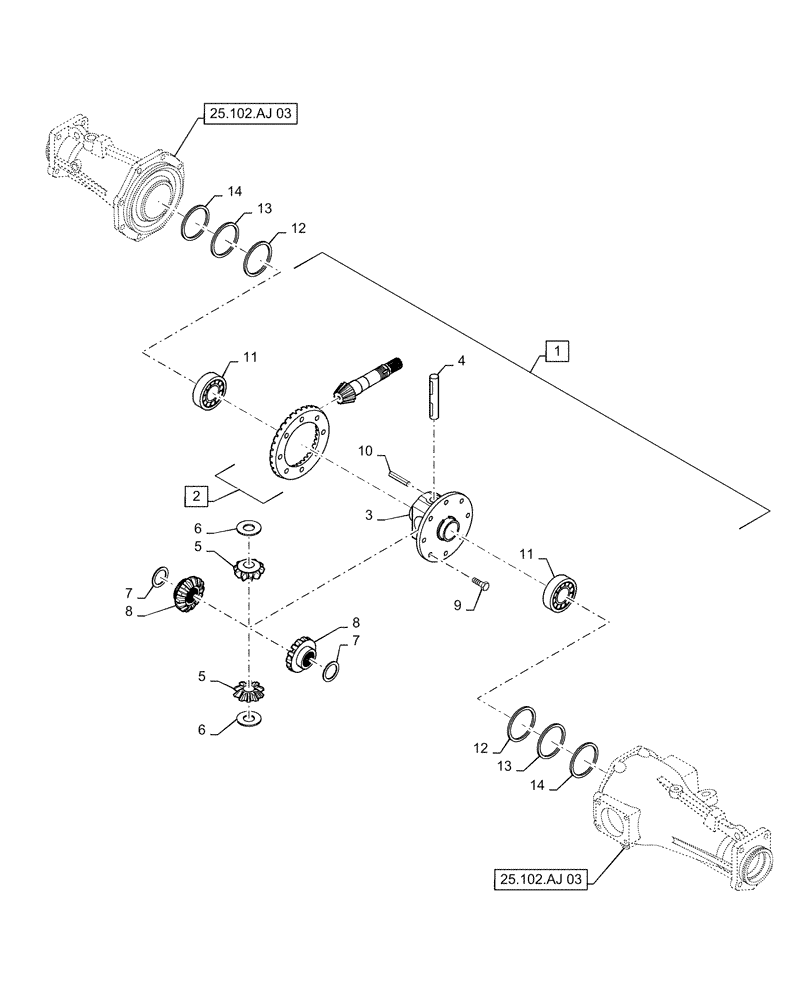 Схема запчастей Case IH FARMALL 40C - (25.102.AD[02]) - FRONT AXLE DIFFERENTIAL, FARMALL 40C, 50C (25) - FRONT AXLE SYSTEM