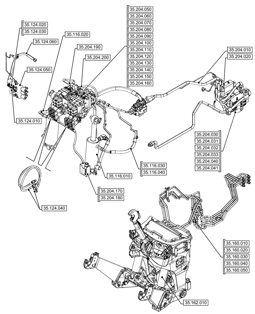 Схема запчастей Case IH OPTUM 300 CVT - (35.000.00[02]) - SECTION INDEX - HYDRAULIC SYSTEMS (35) - HYDRAULIC SYSTEMS