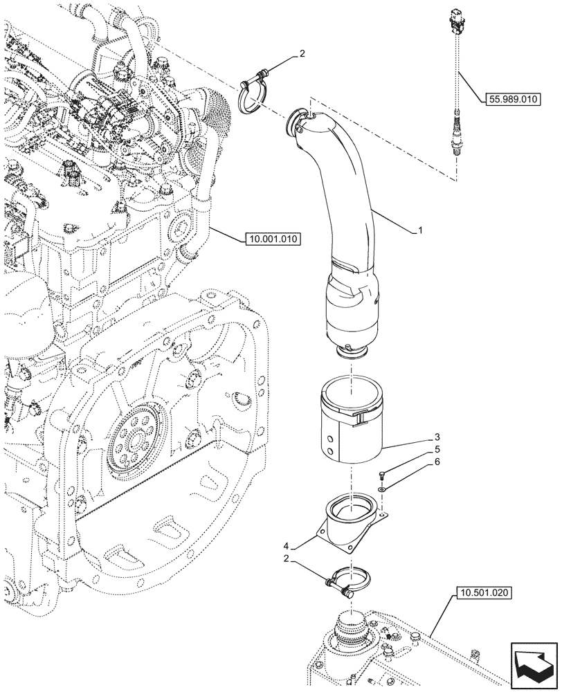 Схема запчастей Case IH FARMALL 80V - (10.501.010) - VAR - 759001, 759002 - EXHAUST PIPE (10) - ENGINE
