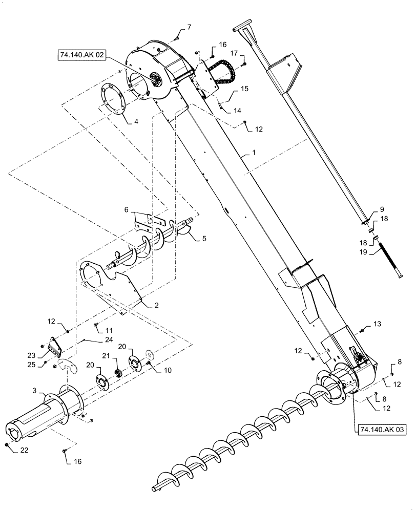 Схема запчастей Case IH 7140 - (74.140.AK[01]) - TAILINGS ELEVATOR (74) - CLEANING