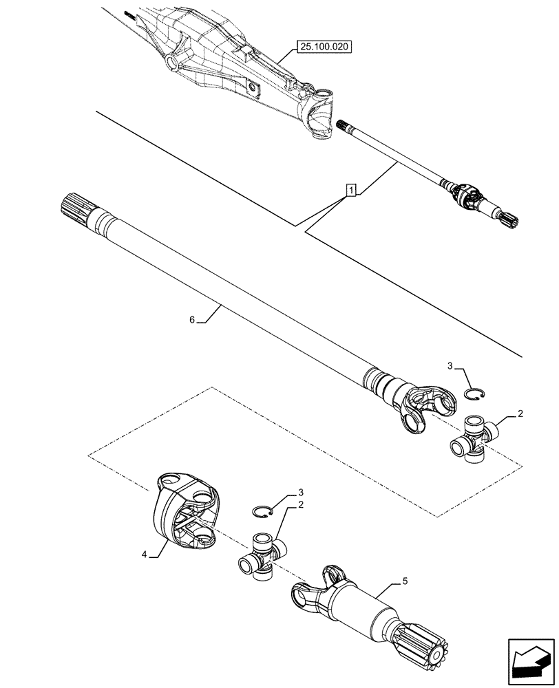 Схема запчастей Case IH FARMALL 120U - (25.108.020) - VAR - 390399 - 4WD FRONT AXLE, HALF SHAFT, COMPONENTS (25) - FRONT AXLE SYSTEM