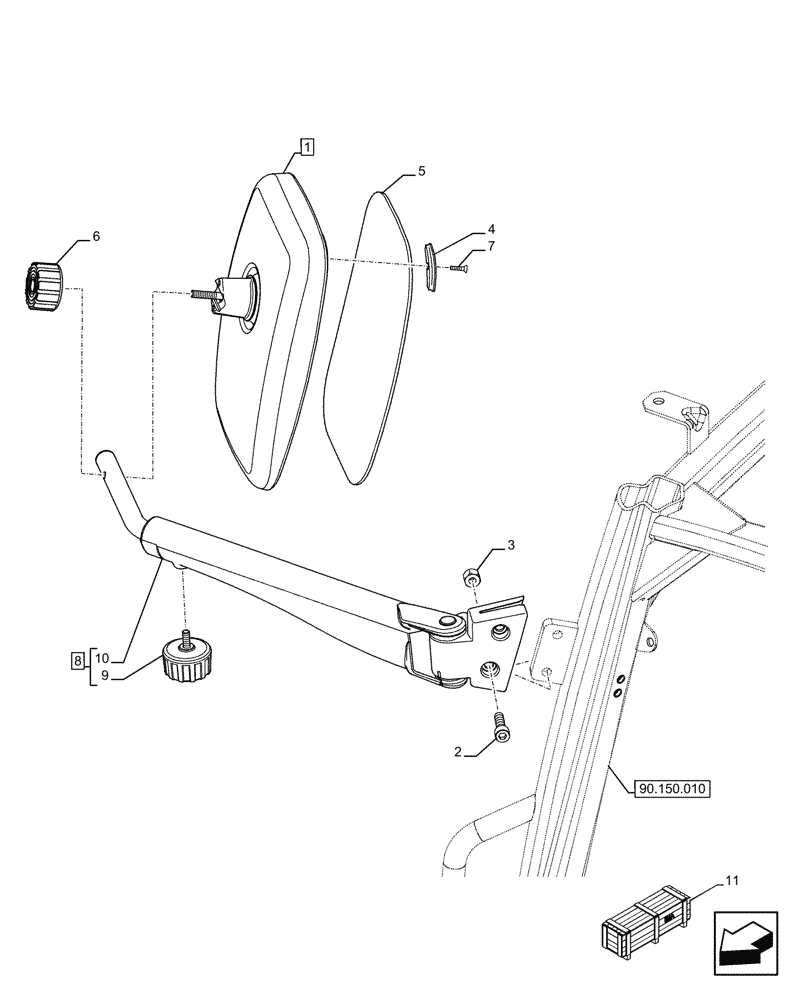 Схема запчастей Case IH FARMALL 110U - (90.118.030) - VAR - 330879 - TELESCOPIC EXTERNAL REAR VIEW MIRROR (90) - PLATFORM, CAB, BODYWORK AND DECALS