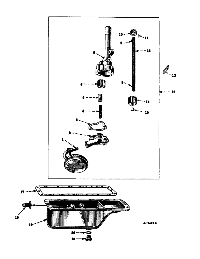 Схема запчастей Case IH FARMALL BN - (020) - ENGINE, CRANKCASE OIL PAN AND LUBRICATING OIL PUMP (01) - ENGINE