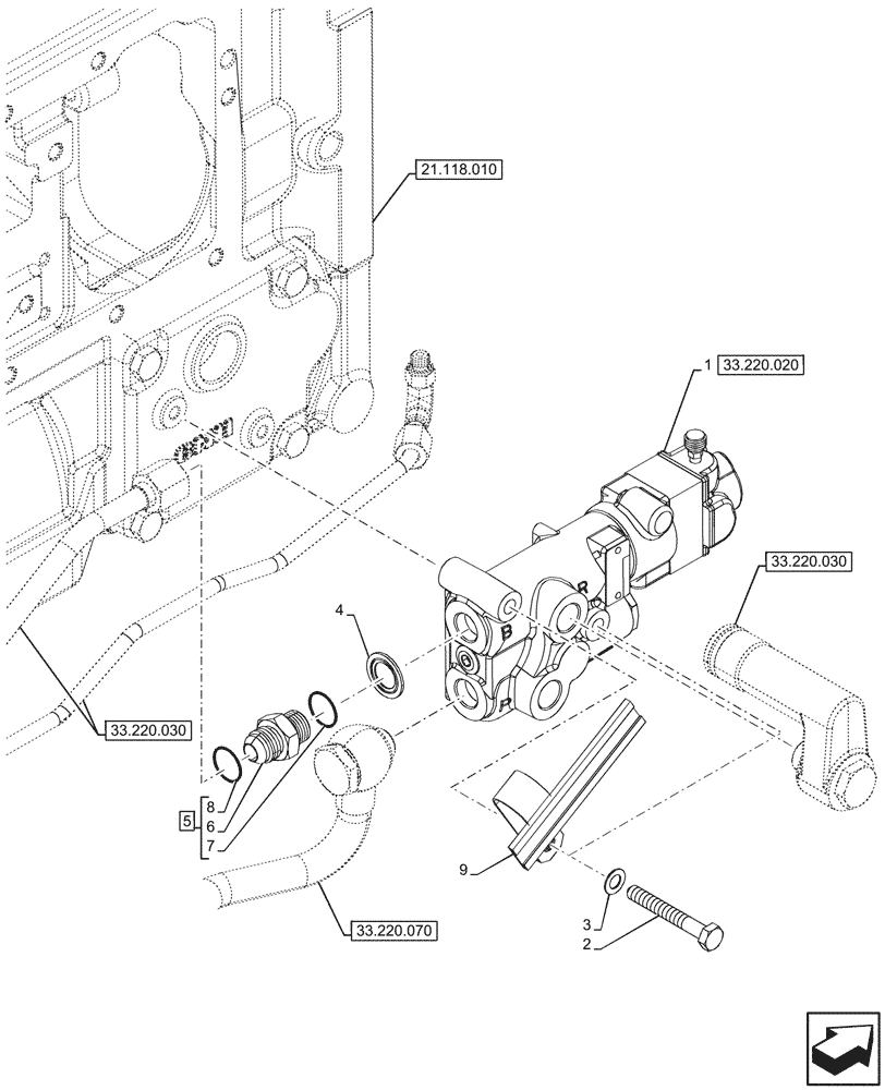 Схема запчастей Case IH FARMALL 90V - (33.220.010) - VAR - 743516, 743517 - TRAILER BRAKE VALVE (33) - BRAKES & CONTROLS