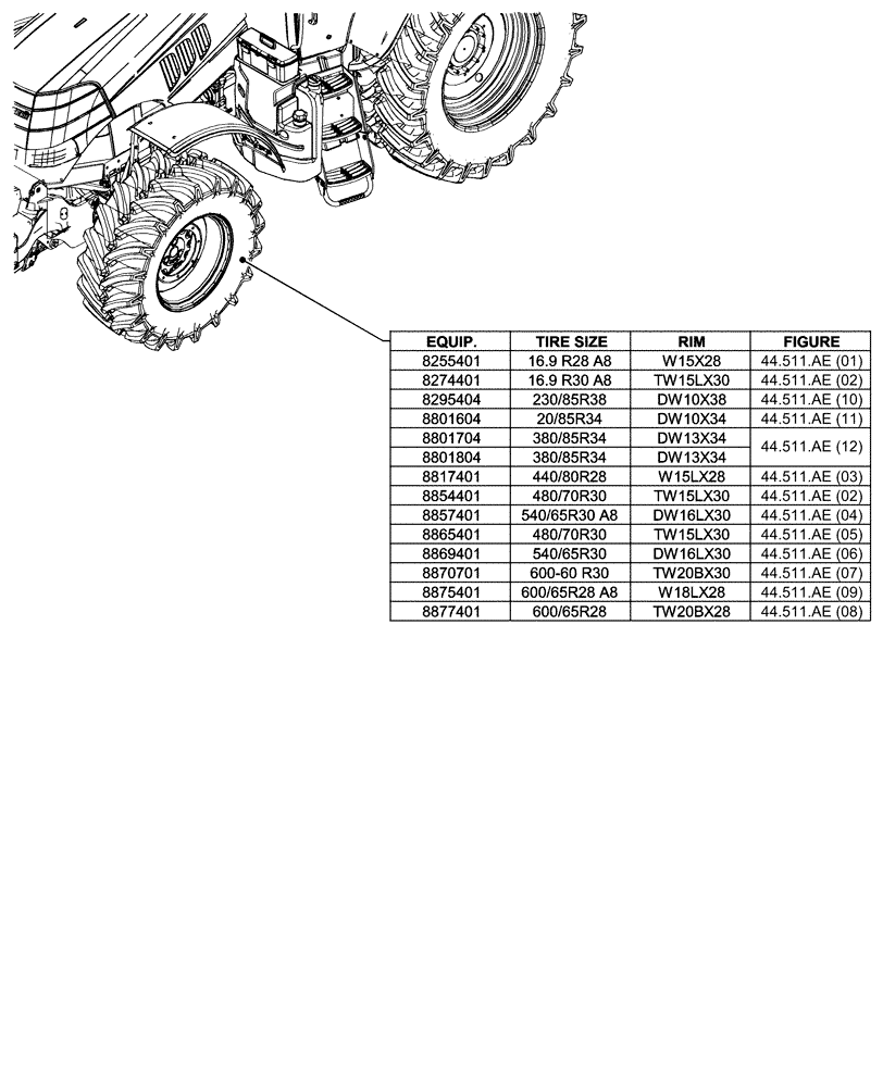 Схема запчастей Case IH PUMA 200 - (44.000.00[01]) - SECTION INDEX - WHEELS (44) - WHEELS