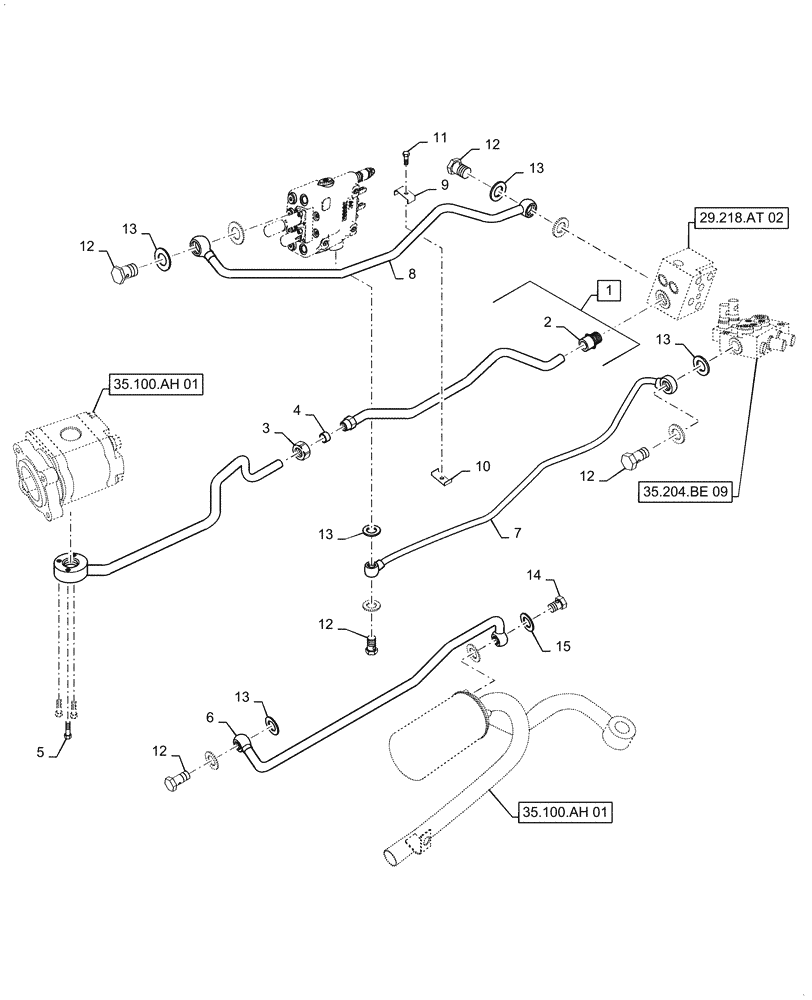 Схема запчастей Case IH FARMALL 50C - (35.100.AB[02]) - HYDRAULIC LINE, HST, FARMALL 40C, 50C (35) - HYDRAULIC SYSTEMS