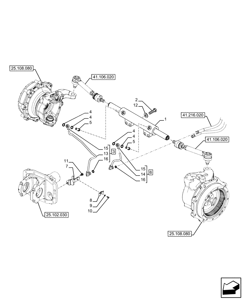 Схема запчастей Case IH FARMALL 110U - (41.216.030) - VAR - 330308 - 4WD FRONT AXLE, W/ ELECTROHYDRAULIC DIFFERENTIAL LOCK, STEERING CYLINDER (41) - STEERING