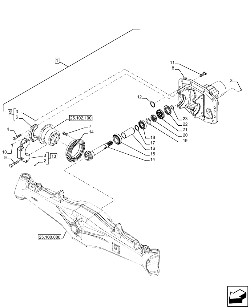 Схема запчастей Case IH FARMALL 120U - (25.102.090) - VAR - 337707 - ADVANCED, 4WD, SUSPENDED FRONT AXLE, W/O BRAKES, BEVEL GEAR, SUPPORT (25) - FRONT AXLE SYSTEM