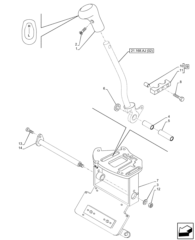 Схема запчастей Case IH MAXXUM 115 - (21.168.AJ[01]) - VAR - 394782, 758069 - GEARSHIFT, CONTROL, SUPPORT (21) - TRANSMISSION