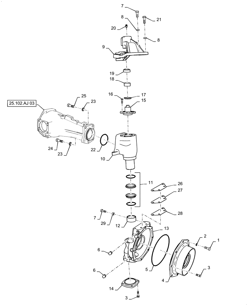 Схема запчастей Case IH FARMALL 40C - (25.102.AJ[05]) - FRONT AXLE HOUSING, LH, FARMALL 40C (25) - FRONT AXLE SYSTEM