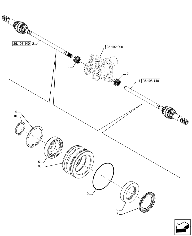 Схема запчастей Case IH FARMALL 120U - (25.108.130) - VAR - 337707 - ADVANCED, 4WD, SUSPENDED FRONT AXLE, W/O BRAKES, HALF SHAFT (25) - FRONT AXLE SYSTEM