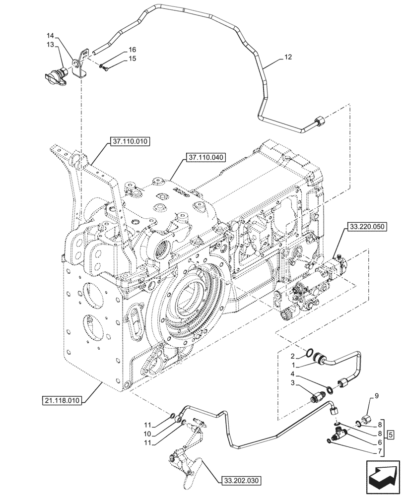 Схема запчастей Case IH FARMALL 90V - (33.220.040) - VAR - 743516 - TRAILER BRAKE VALVE, LINE, CAB (33) - BRAKES & CONTROLS