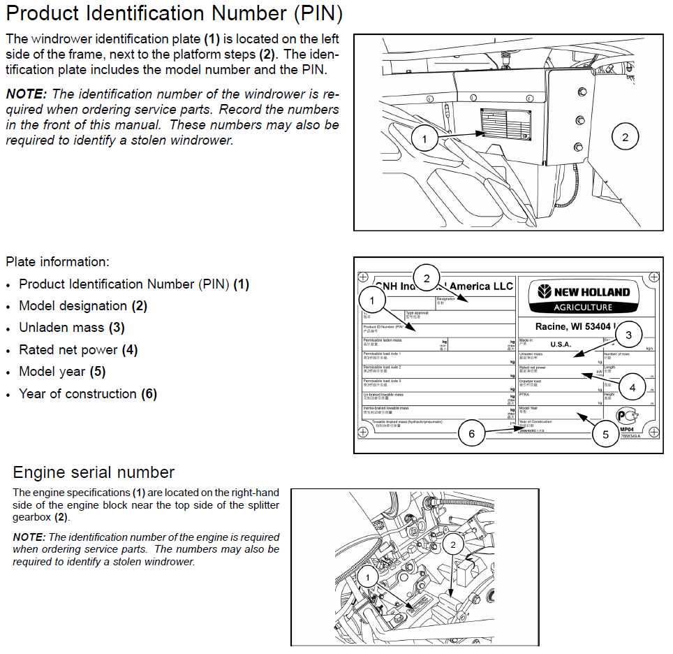 Схема запчастей Case IH WD2304 - (00.100.03) - SERIAL NUMBER PLATE LOCATIONS (00) - GENERAL & PICTORIAL INDEX