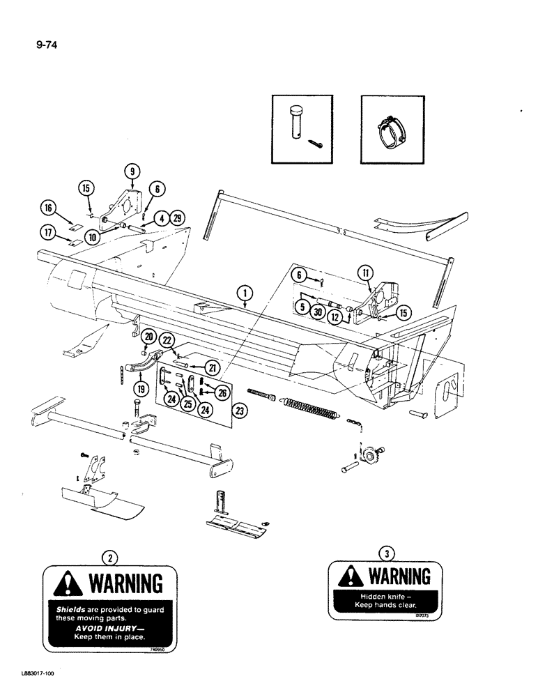 Схема запчастей Case IH 1190 - (9-074) - HEADER FRAME, 1190 MOWER CONDITIONER (03) - CHASSIS/MOUNTED EQUIPMENT