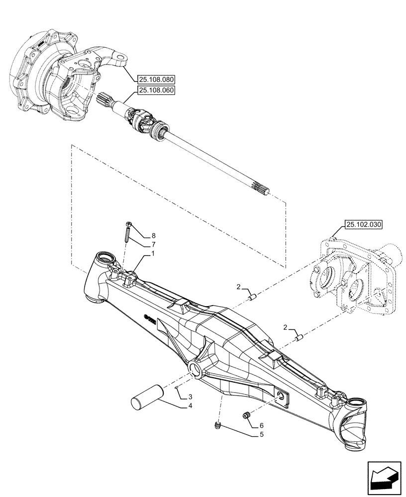 Схема запчастей Case IH FARMALL 110U - (25.100.040) - VAR - 330308 - 4WD FRONT AXLE, W/ ELECTROHYDRAULIC DIFFERENTIAL LOCK, HOUSING (25) - FRONT AXLE SYSTEM