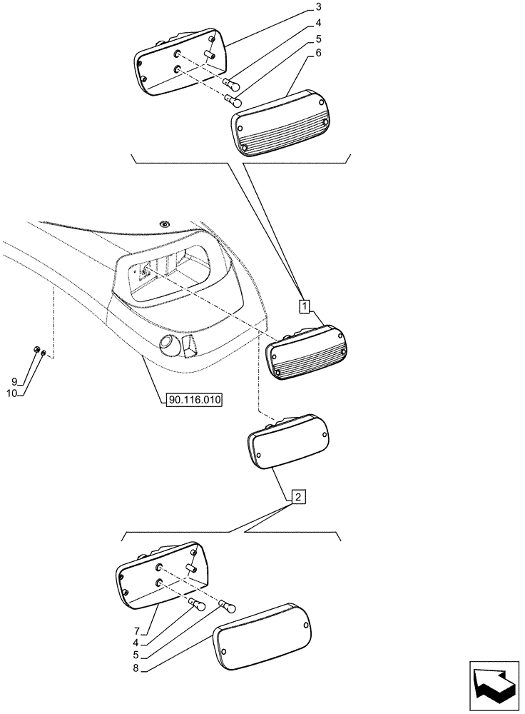 Схема запчастей Case IH FARMALL 110U - (55.404.070) - VAR - 331714, 332717, 335131, 335132, 335133, 337131, 337132, 390713, 391713 - REAR LIGHT (55) - ELECTRICAL SYSTEMS