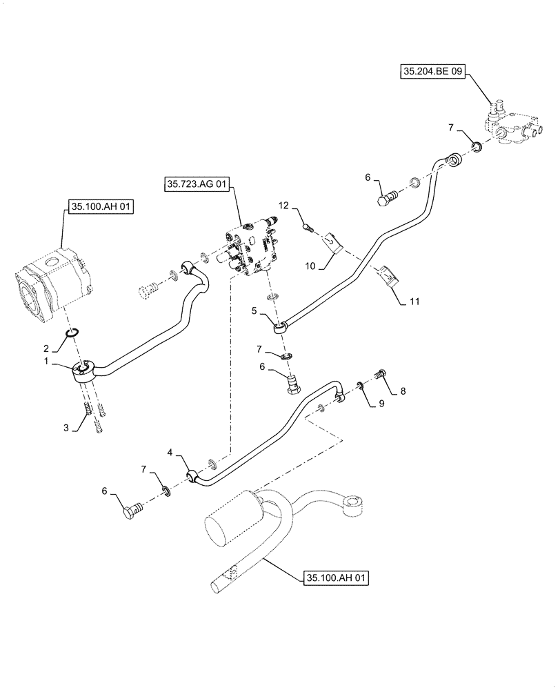 Схема запчастей Case IH FARMALL 50C - (35.100.AB[01]) - HYDRAULIC LINE, FARMALL 40C, 50C (35) - HYDRAULIC SYSTEMS