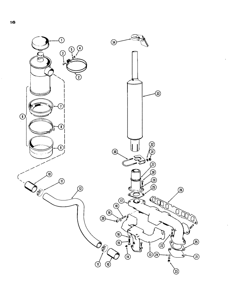 Схема запчастей Case IH 188 - (16) - AIR CLEANER, MANIFOLD AND MUFFLER, SPARK IGNITION ENGINE 