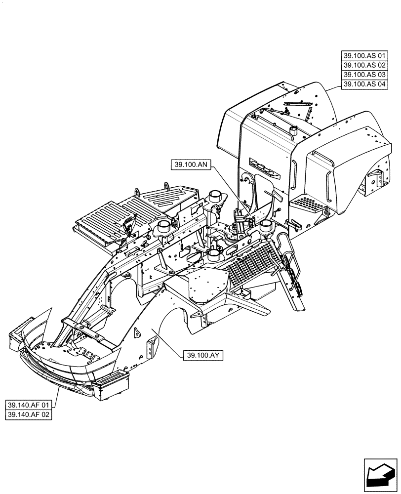 Схема запчастей Case IH QUADTRAC 470 - (39.000.00) - SECTION INDEX - FRAMES AND BALLASTING (39) - FRAMES AND BALLASTING