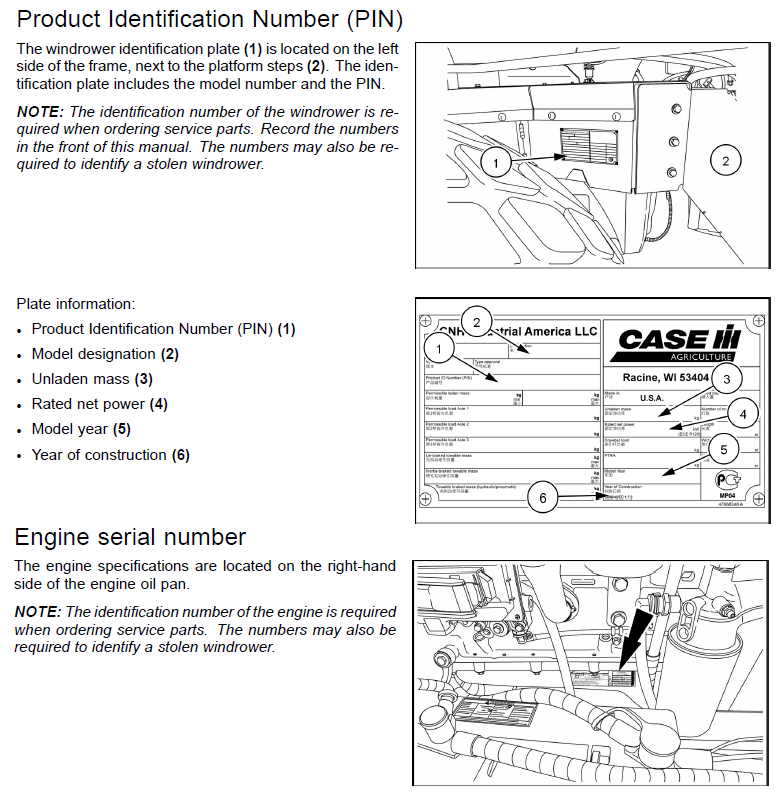 Схема запчастей Case IH WD2304 - (00.100.03) - SERIAL NUMBER PLATE LOCATIONS (00) - GENERAL & PICTORIAL INDEX