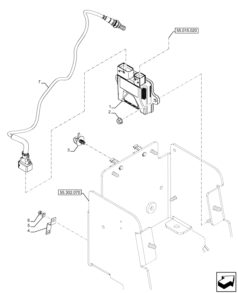 Схема запчастей Case IH FARMALL 110U - (55.988.030) - VAR - 334773, 391263 - NH3 SENSOR, ELECTRONIC CONTROL UNIT (55) - ELECTRICAL SYSTEMS