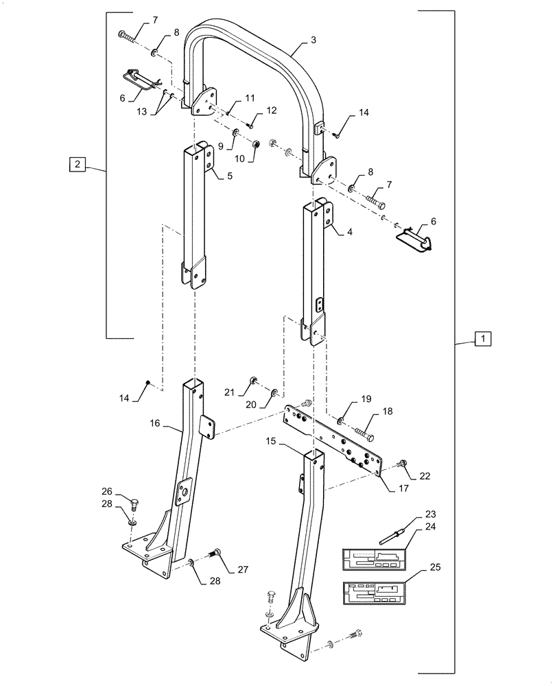 Схема запчастей Case IH FARMALL 45C - (90.114.010) - FOLDABLE ROPS (90) - PLATFORM, CAB, BODYWORK AND DECALS