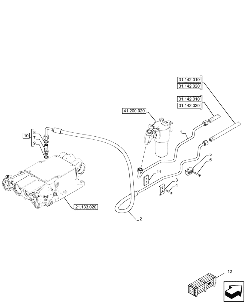 Схема запчастей Case IH FARMALL 120U - (31.142.040) - VAR - 758288, 744943, 758578 - FRONT PTO, HYDRAULIC LINE (31) - IMPLEMENT POWER TAKE OFF