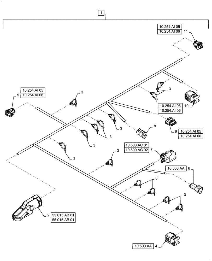 Схема запчастей Case IH 7140 - (55.011.AB[01]) - WIRE HARNESS, EXHAUST SYSTEM, TIER 4B (55) - ELECTRICAL SYSTEMS
