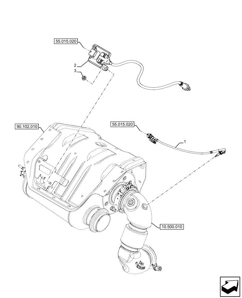 Схема запчастей Case IH FARMALL 110U - (55.988.060) - VAR - 334773, 391263 - DEF/ADBLUE™, MUFFLER, SENSOR (55) - ELECTRICAL SYSTEMS