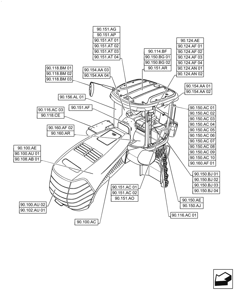 Схема запчастей Case IH STEIGER 620 - (90.000.00) - SECTION INDEX - PLATFORM, CAB, BODYWORK & DECALS (90) - PLATFORM, CAB, BODYWORK AND DECALS